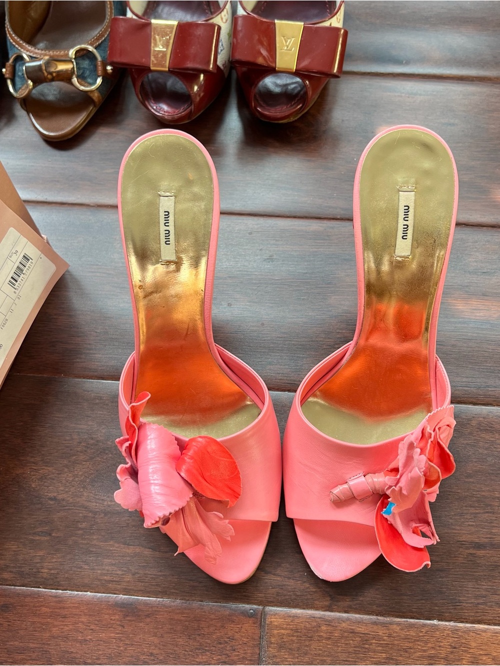 Miu Miu Pink Floral Jewel-Embellished Sandal Heels - Picture 7 of 8